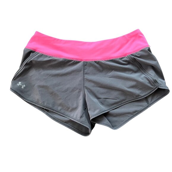Under Armor Women’s Running Shorts Grey And Pink Heat Gear Size M - Picture 1 of 5